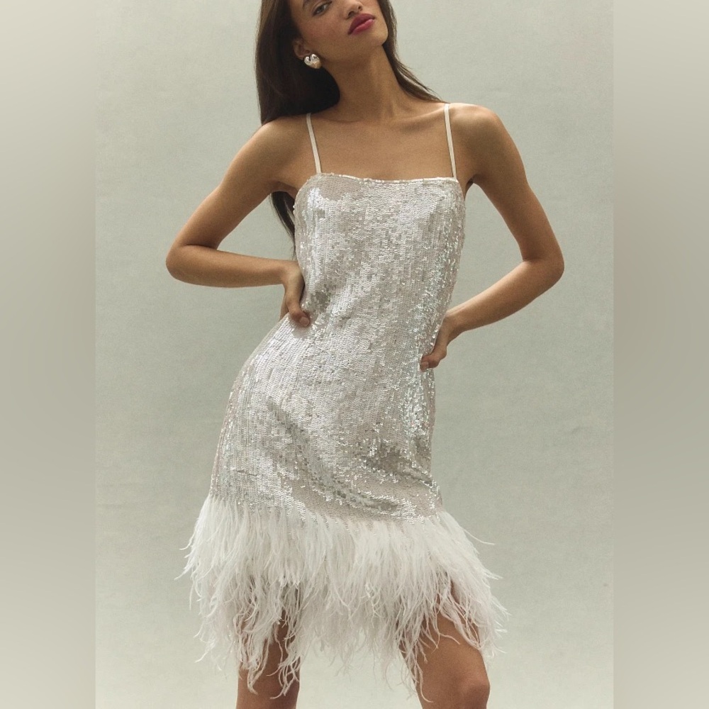 Anthropologie Sequin Feather Bridal Dress